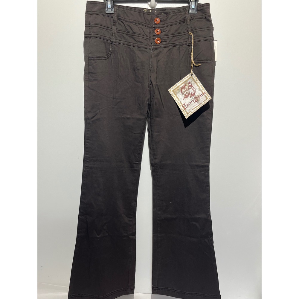 Spoon Jeans Women Brown Flare Leg Triple Button High Rise Trousers Size 7 NEW